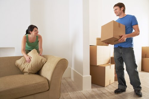 Packed household items arranged safely inside a removals van